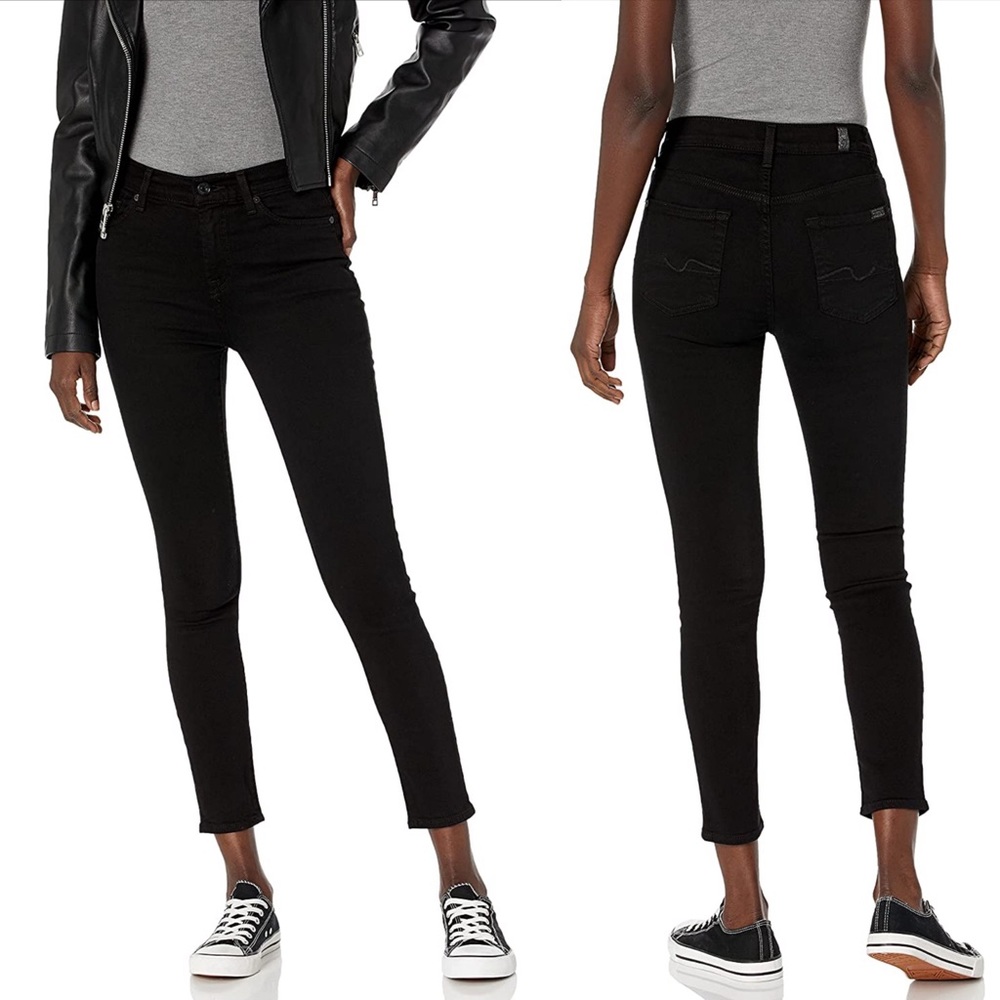 7 For All Mankind Gwenevere Ankle Skinny Mid Rise Jeans Black Size 33 NEW